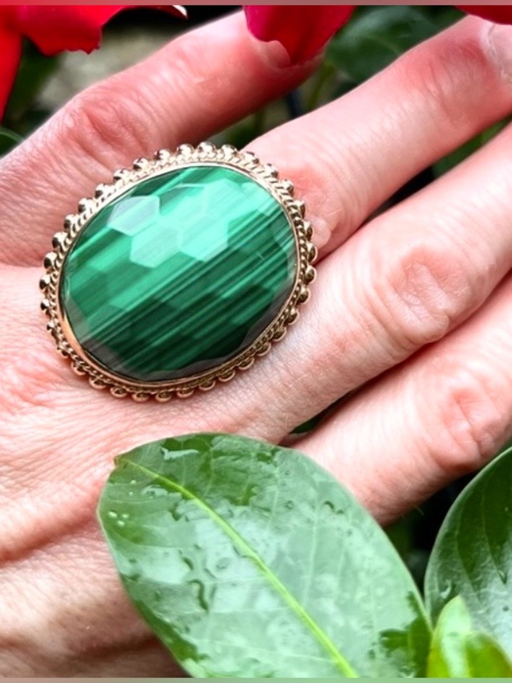 Vintage Stephen Dweck Bronze Faceted Malachite Large Cocktail Statement Ring 7